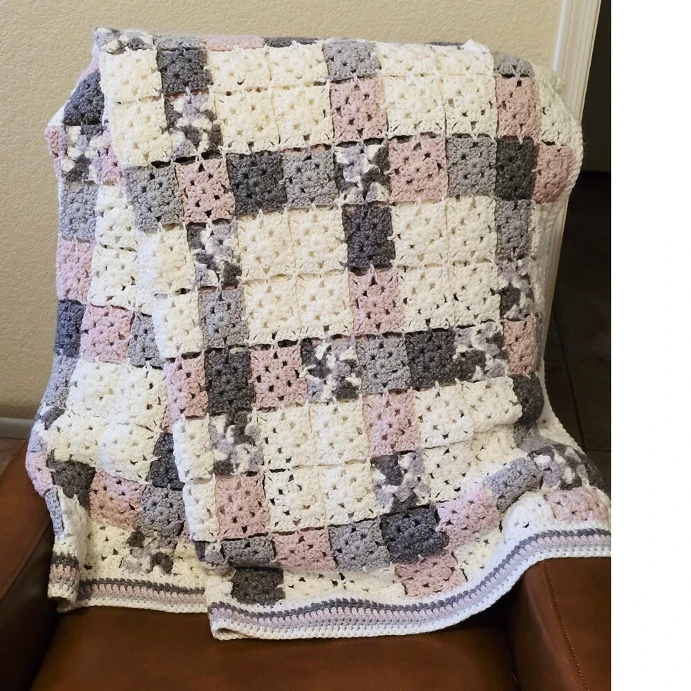 Handmade Crochet Purple Gray White Patches Stunning Warm L 80